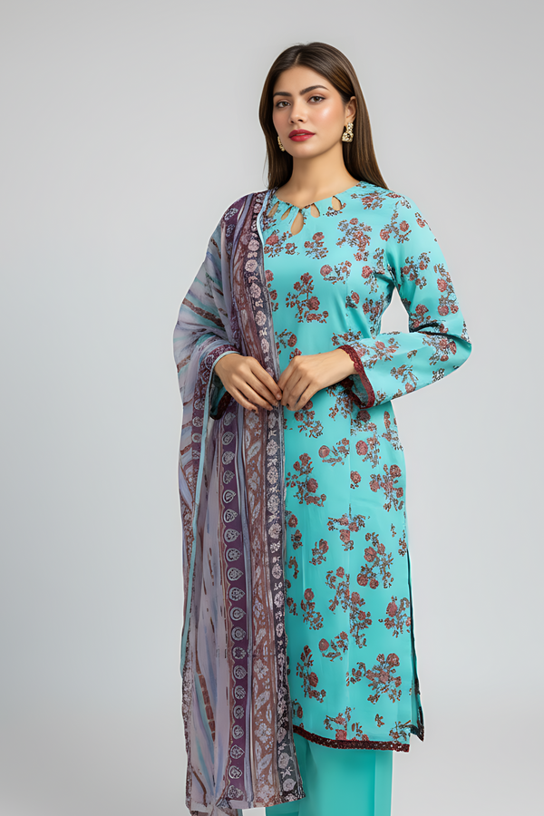 Unstitched Digital Printed Lawn – 3 pc