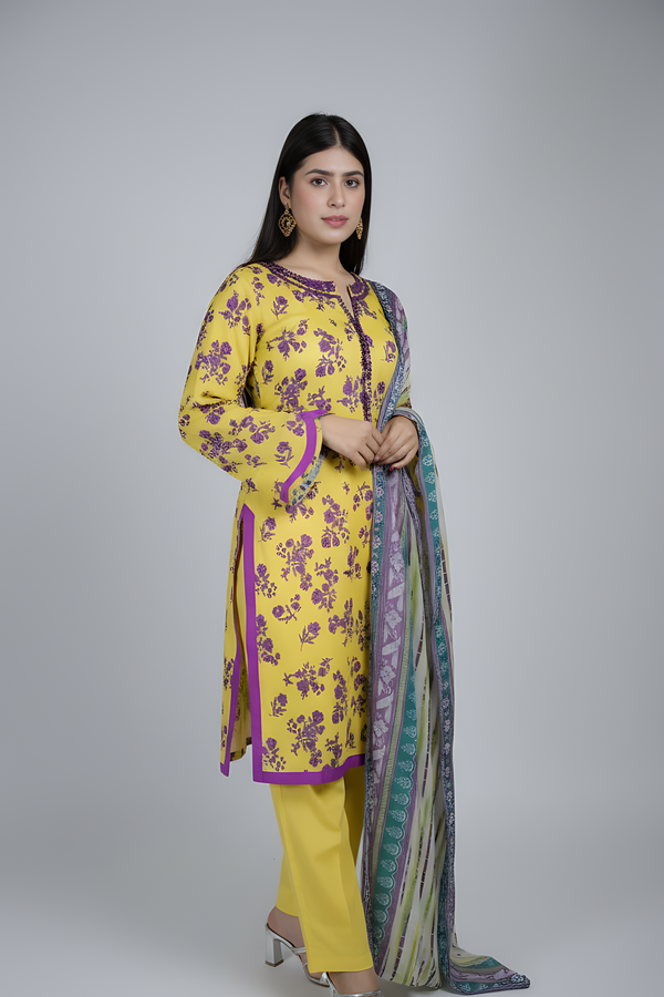 Unstitched Digital Printed Lawn – 3 pc